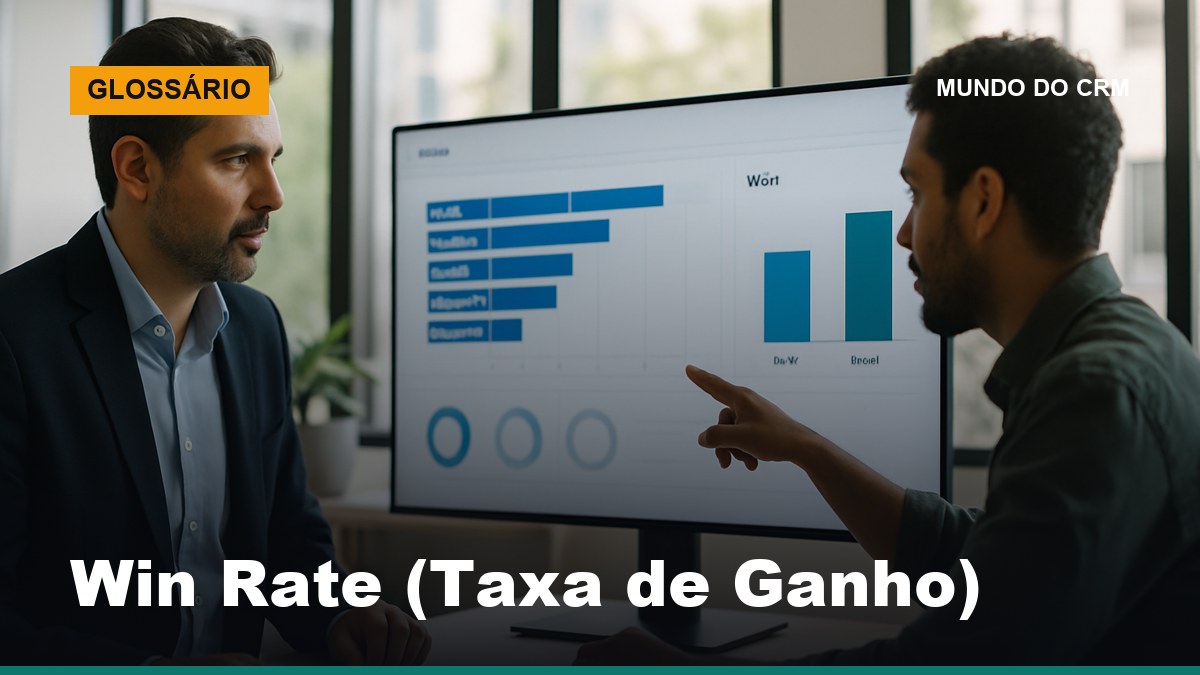 Gestor de vendas analisando win rate de negócios ganhos e perdidos em dashboard de CRM no monitor